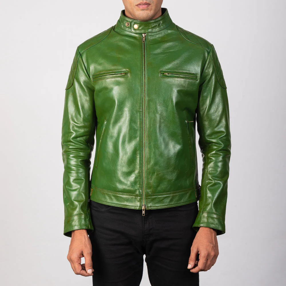 Green Biker Style Jacket - Image 2