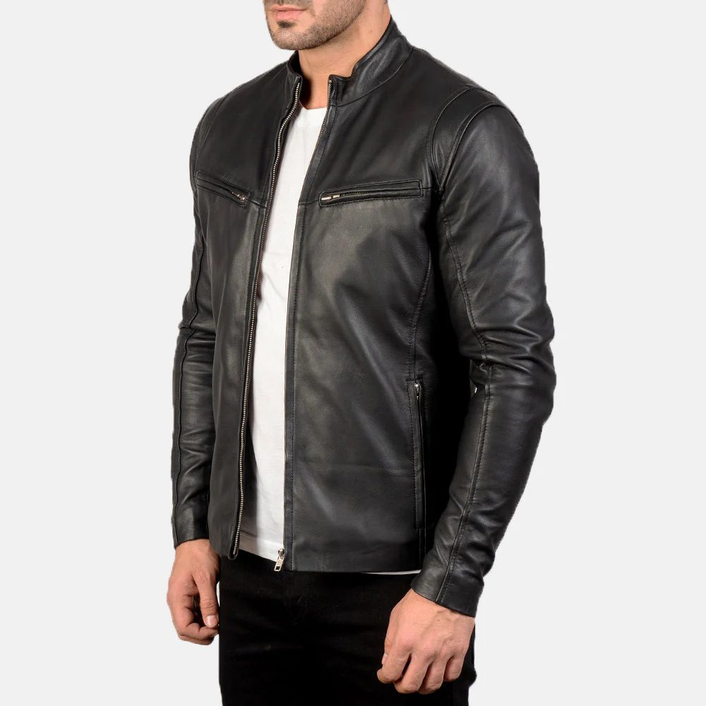 Black Minimal Biker Style Jacket - Image 3