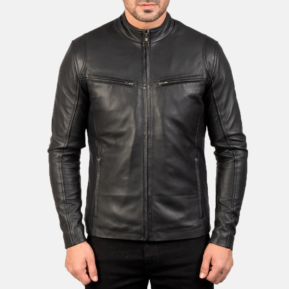 Black Minimal Biker Style Jacket - Image 2