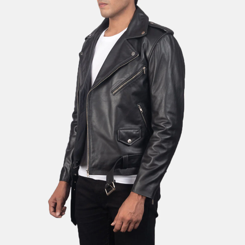 Black Classic Biker Jacket - Image 2