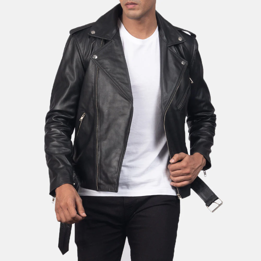 Black Classic Biker Jacket - Image 4